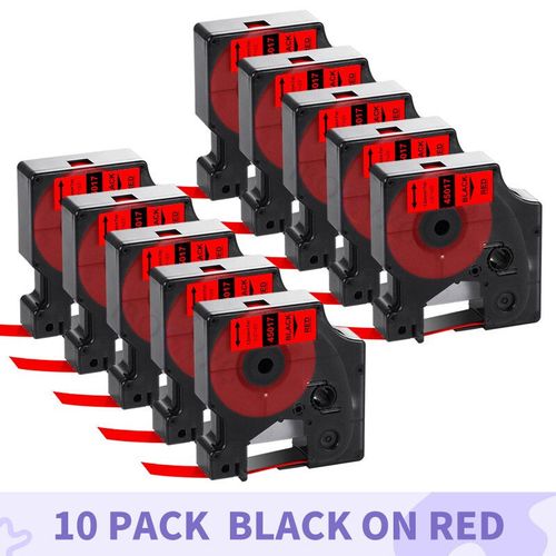 IBOQVZG-Étiqueteuse pour Dymo D1,Label Manager,Rubans,10PK,12mm,45010,45013,45018,45022,45021,LM,120P,160,210D - Type 10PK Black on Red-12mm