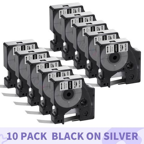 IBOQVZG-Étiqueteuse pour Dymo D1,Label Manager,Rubans,10PK,12mm,45010,45013,45018,45022,45021,LM,120P,160,210D - Type 10PK Black on Silver-19mm