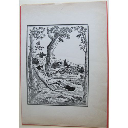 Gravure Ancienne - Personnage Dormant Pendant Les Moissons - 21,5 X 31 Cm