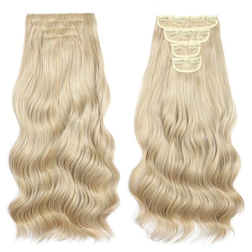 22 Pouces Extensions Capillaires Synthtiques Ondules Bio  Clips,22 Pouces,4 Pices/Lot,220g,Blondes,Tte Complte,Rsistantes  La Chaleur,Pour Femmes