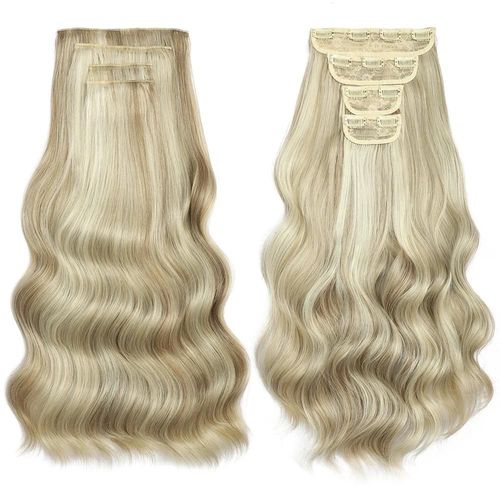 22 Pouces Extensions Capillaires Synthtiques Ondules Bio  Clips,22 Pouces,4 Pices/Lot,220g,Blondes,Tte Complte,Rsistantes  La Chaleur,Pour Femmes