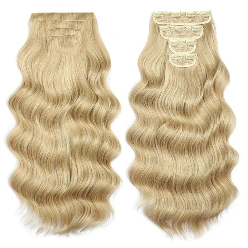 22 Pouces Extensions Capillaires Synthtiques Ondules Bio  Clips,22 Pouces,4 Pices/Lot,220g,Blondes,Tte Complte,Rsistantes  La Chaleur,Pour Femmes