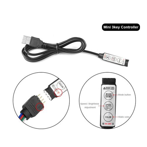 Contrôleur de bandes lumineuses LED RVB,USB 5V,mini 24 touches,44 touches,3 touches,mini contrôle,gradateur simple pour 5050 3528 2835 5V,4 broches - Type 3 key controller