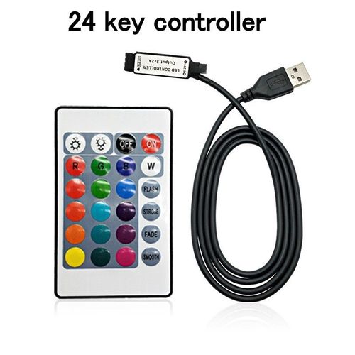 Contrôleur de bandes lumineuses LED RVB,USB 5V,mini 24 touches,44 touches,3 touches,mini contrôle,gradateur simple pour 5050 3528 2835 5V,4 broches - Type 24 key controller