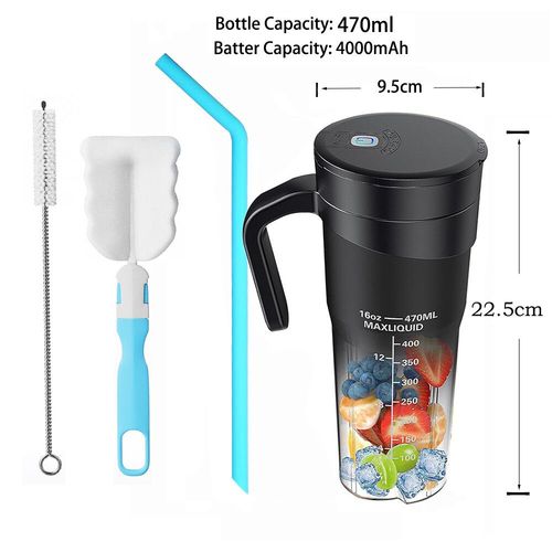 Mélangeur électrique portable avec paille,extracteur de jus de fruits orange frais,bouteille SmUnvétérans wn ie,centre commercial,Ju479,470ml - Type Black
