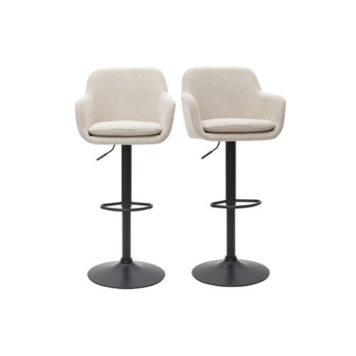 Tabourets De Bar Réglables Tissu Effet Velours Beige Et Métal (Lot De 2) Amika
