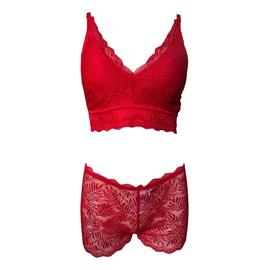 Ensemble soutien gorge triangle 90C et boxer en dentelle rouge