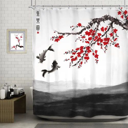 Rideau de douche japonais drôle de poulpe,soleil,aucune fleur,vagues de la mer,mont Fuji,art moderne,rideaux de bain,gril,décoration d'intérieur