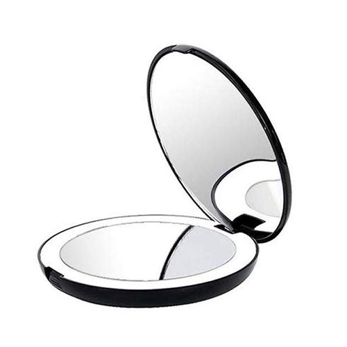 Miroir pliant portable avec lumière LED, 10x loupe, 12 perles de lampe Mini miroir noir