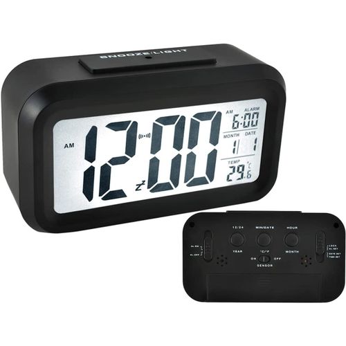 Réveil LED 12/24 h avec affichage de la température et de la date - 2 couleurs - Blanc et noir - 3 piles AAA 6583 - Couleur : noir