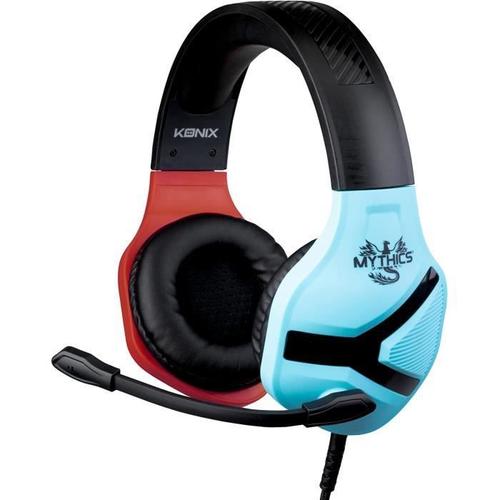 Konix Mythics Nemesis - Micro-casque - circum-aural - filaire - jack 3,5mm - bleu, rouge