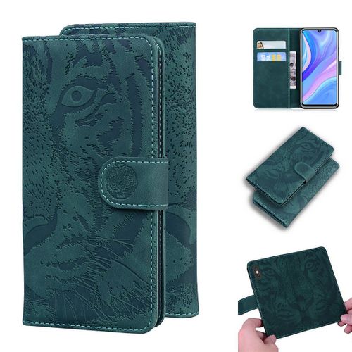 Huawei P Smart S / Y8p Coque, Saturcase Embossage De Tigre Pu Cuir Magnétique Flip Portefeuille Support Porte-Carte Protecteur Housse Étui Pour Huawei P Smart S / Y8p (Vert)