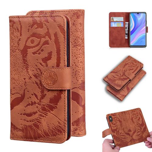 Huawei P Smart S / Y8p Coque, Saturcase Embossage De Tigre Pu Cuir Magnétique Flip Portefeuille Support Porte-Carte Protecteur Housse Étui Pour Huawei P Smart S / Y8p (Marron)