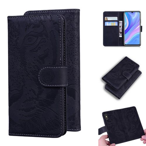 Huawei P Smart S / Y8p Coque, Saturcase Embossage De Tigre Pu Cuir Magnétique Flip Portefeuille Support Porte-Carte Protecteur Housse Étui Pour Huawei P Smart S / Y8p (Noir)