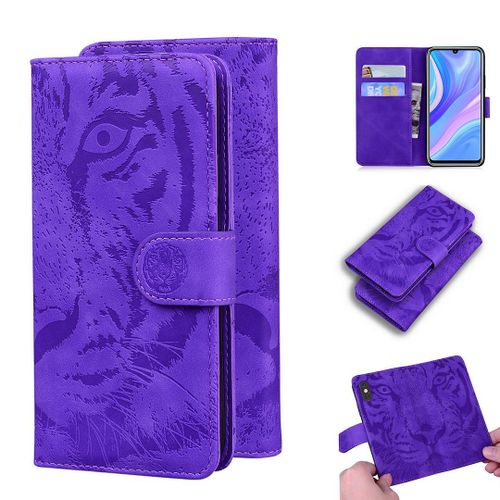 Huawei P Smart S / Y8p Coque, Saturcase Embossage De Tigre Pu Cuir Magnétique Flip Portefeuille Support Porte-Carte Protecteur Housse Étui Pour Huawei P Smart S / Y8p (Violet)