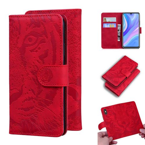 Huawei P Smart S / Y8p Coque, Saturcase Embossage De Tigre Pu Cuir Magnétique Flip Portefeuille Support Porte-Carte Protecteur Housse Étui Pour Huawei P Smart S / Y8p (Rouge)