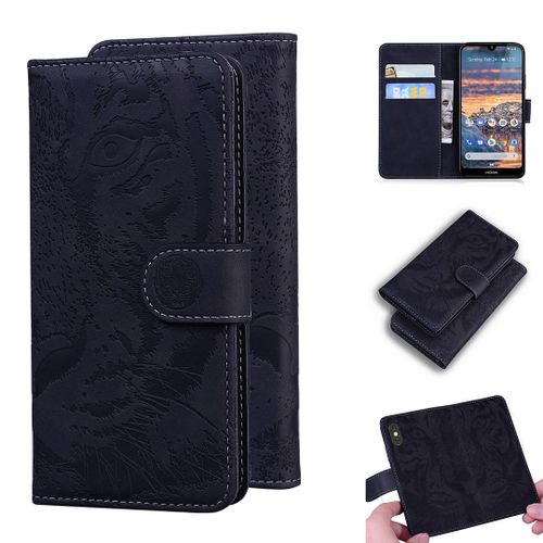 Nokia 4.2 Coque, Saturcase Embossage De Tigre Pu Cuir Magnétique Flip Portefeuille Support Porte-Carte Protecteur Housse Étui Pour Nokia 4.2 (Noir)