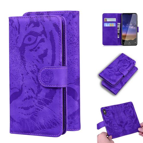 Nokia 2.2 Coque, Saturcase Embossage De Tigre Pu Cuir Magnétique Flip Portefeuille Support Porte-Carte Protecteur Housse Étui Pour Nokia 2.2 (Violet)