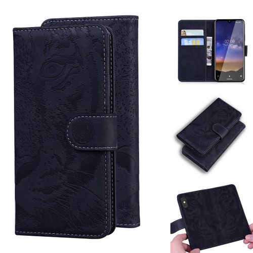 Nokia 2.2 Coque, Saturcase Embossage De Tigre Pu Cuir Magnétique Flip Portefeuille Support Porte-Carte Protecteur Housse Étui Pour Nokia 2.2 (Noir)