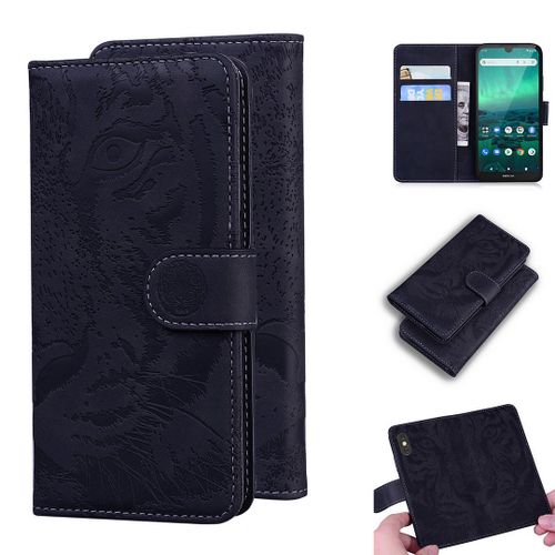 Nokia 1.3 Coque, Saturcase Embossage De Tigre Pu Cuir Magnétique Flip Portefeuille Support Porte-Carte Protecteur Housse Étui Pour Nokia 1.3 (Noir)