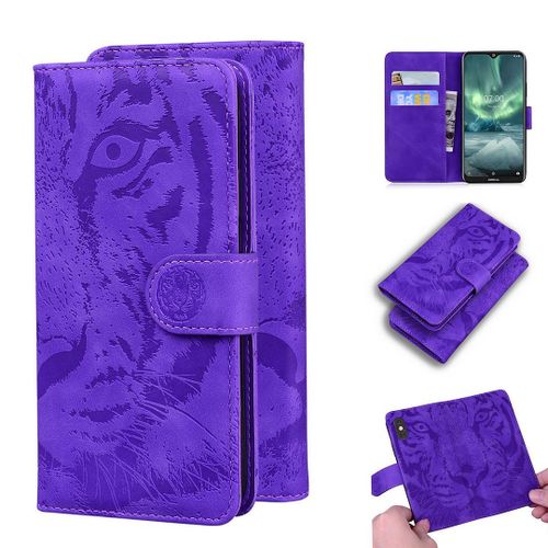 Nokia 6.2 / 7.2 Coque, Saturcase Embossage De Tigre Pu Cuir Magnétique Flip Portefeuille Support Porte-Carte Protecteur Housse Étui Pour Nokia 6.2 / 7.2 (Violet)