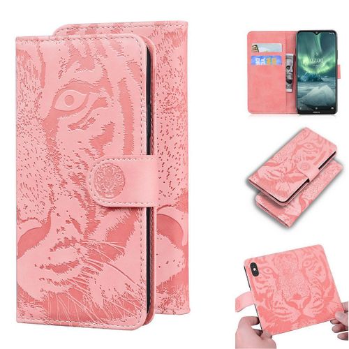 Nokia 6.2 / 7.2 Coque, Saturcase Embossage De Tigre Pu Cuir Magnétique Flip Portefeuille Support Porte-Carte Protecteur Housse Étui Pour Nokia 6.2 / 7.2 (Rose)