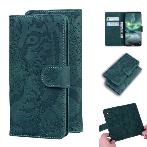 Nokia 6.2 / 7.2 Coque, Saturcase Embossage De Tigre Pu Cuir Magnétique Flip Portefeuille Support Porte-Carte Protecteur Housse Étui Pour Nokia 6.2 / 7.2 (Vert)