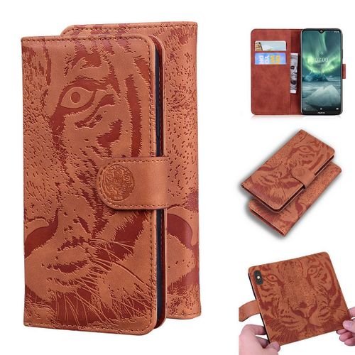 Nokia 6.2 / 7.2 Coque, Saturcase Embossage De Tigre Pu Cuir Magnétique Flip Portefeuille Support Porte-Carte Protecteur Housse Étui Pour Nokia 6.2 / 7.2 (Marron)