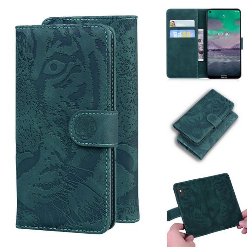 Nokia 3.4 Coque, Saturcase Embossage De Tigre Pu Cuir Magnétique Flip Portefeuille Support Porte-Carte Protecteur Housse Étui Pour Nokia 3.4 (Vert)