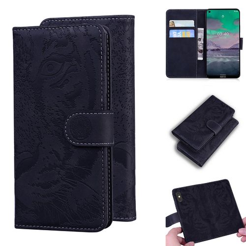 Nokia 3.4 Coque, Saturcase Embossage De Tigre Pu Cuir Magnétique Flip Portefeuille Support Porte-Carte Protecteur Housse Étui Pour Nokia 3.4 (Noir)