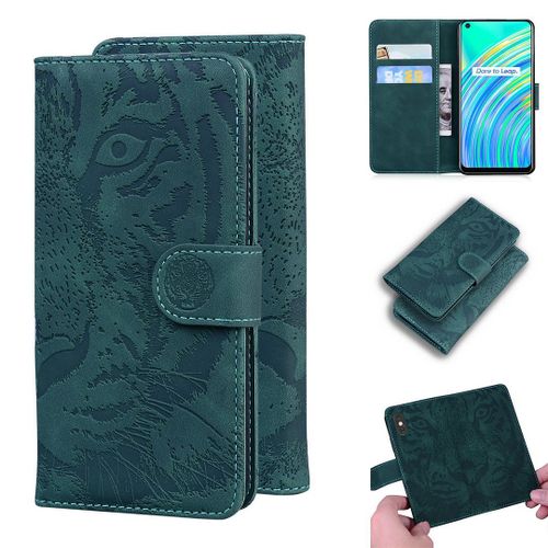 Realme 7i / Realme C17 Coque, Saturcase Embossage De Tigre Pu Cuir Magnétique Flip Portefeuille Support Porte-Carte Protecteur Housse Étui Pour Realme 7i / Realme C17 (Vert)