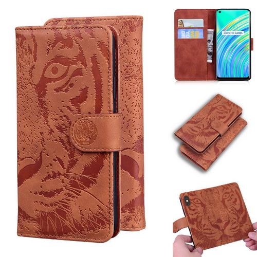 Realme 7i / Realme C17 Coque, Saturcase Embossage De Tigre Pu Cuir Magnétique Flip Portefeuille Support Porte-Carte Protecteur Housse Étui Pour Realme 7i / Realme C17 (Marron)