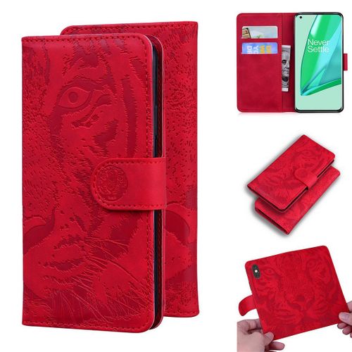 Oneplus 9 Pro Coque, Saturcase Embossage De Tigre Pu Cuir Magnétique Flip Portefeuille Support Porte-Carte Protecteur Housse Étui Pour Oneplus 9 Pro (Rouge)