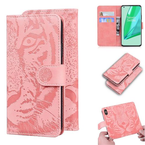 Oneplus 9 Pro Coque, Saturcase Embossage De Tigre Pu Cuir Magnétique Flip Portefeuille Support Porte-Carte Protecteur Housse Étui Pour Oneplus 9 Pro (Rose)