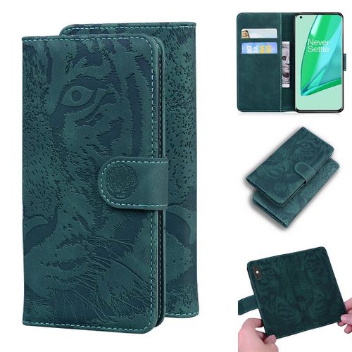 Oneplus 9 Pro Coque, Saturcase Embossage De Tigre Pu Cuir Magnétique Flip Portefeuille Support Porte-Carte Protecteur Housse Étui Pour Oneplus 9 Pro (Vert)