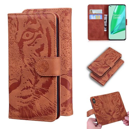 Oneplus 9 Pro Coque, Saturcase Embossage De Tigre Pu Cuir Magnétique Flip Portefeuille Support Porte-Carte Protecteur Housse Étui Pour Oneplus 9 Pro (Marron)