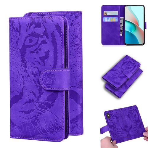 Xiaomi Redmi Note 9t Coque, Saturcase Embossage De Tigre Pu Cuir Magnétique Flip Portefeuille Support Porte-Carte Protecteur Housse Étui Pour Xiaomi Redmi Note 9t (Violet)