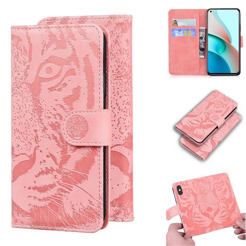 Xiaomi Redmi Note 9t Coque, Saturcase Embossage De Tigre Pu Cuir Magnétique Flip Portefeuille Support Porte-Carte Protecteur Housse Étui Pour Xiaomi Redmi Note 9t (Rose)