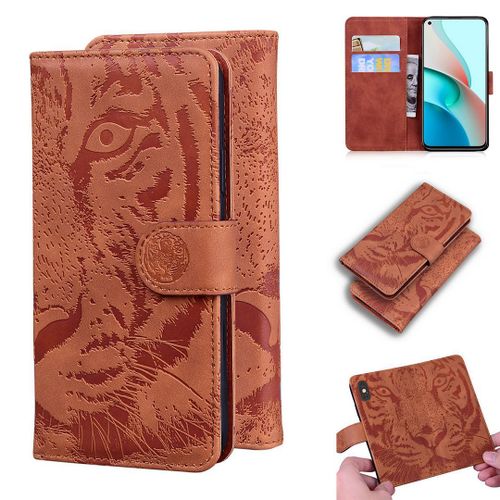Xiaomi Redmi Note 9t Coque, Saturcase Embossage De Tigre Pu Cuir Magnétique Flip Portefeuille Support Porte-Carte Protecteur Housse Étui Pour Xiaomi Redmi Note 9t (Marron)