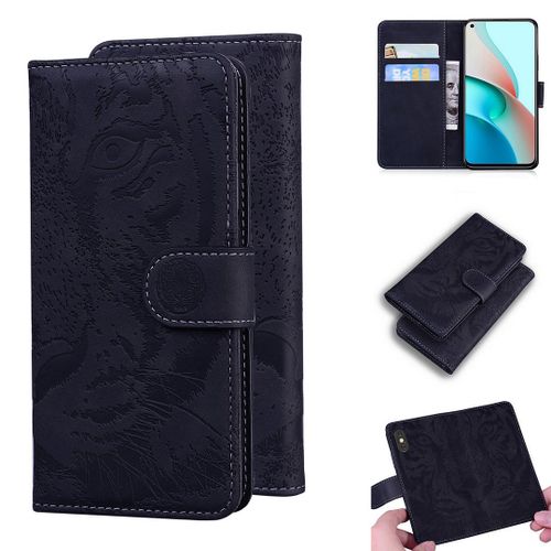 Xiaomi Redmi Note 9t Coque, Saturcase Embossage De Tigre Pu Cuir Magnétique Flip Portefeuille Support Porte-Carte Protecteur Housse Étui Pour Xiaomi Redmi Note 9t (Noir)