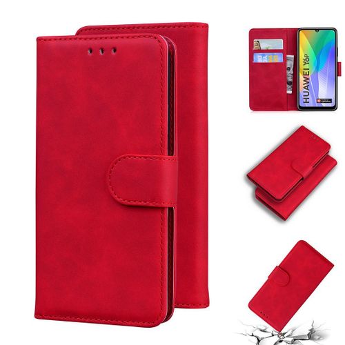 Huawei Y6p Coque, Saturcase Toucher Confortable Pu Cuir Magnétique Flip Portefeuille Support Porte-Carte Protecteur Housse Étui Pour Huawei Y6p (Rouge)