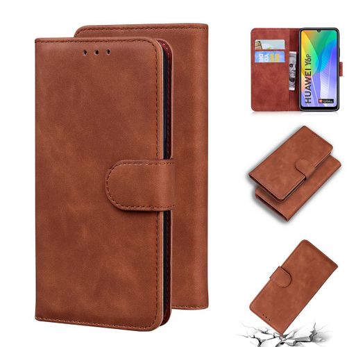 Huawei Y6p Coque, Saturcase Toucher Confortable Pu Cuir Magnétique Flip Portefeuille Support Porte-Carte Protecteur Housse Étui Pour Huawei Y6p (Marron)