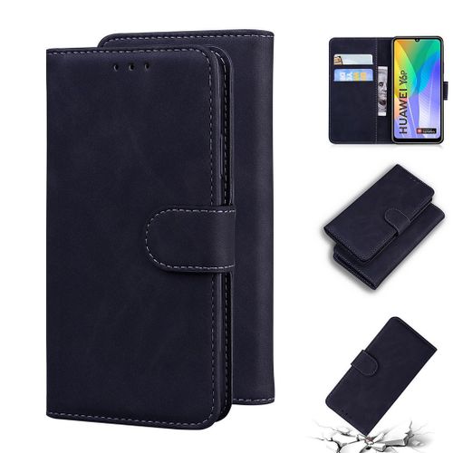 Huawei Y6p Coque, Saturcase Toucher Confortable Pu Cuir Magnétique Flip Portefeuille Support Porte-Carte Protecteur Housse Étui Pour Huawei Y6p (Noir)