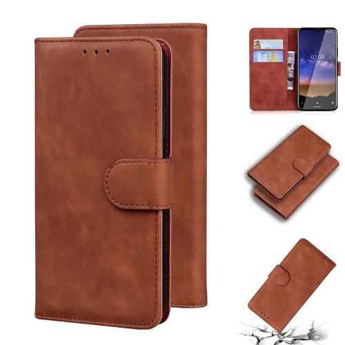 Nokia 2.2 Coque, Saturcase Toucher Confortable Pu Cuir Magnétique Flip Portefeuille Support Porte-Carte Protecteur Housse Étui Pour Nokia 2.2 (Marron)