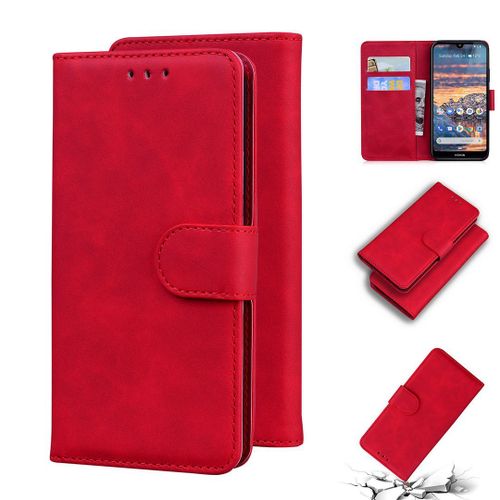 Nokia 4.2 Coque, Saturcase Toucher Confortable Pu Cuir Magnétique Flip Portefeuille Support Porte-Carte Protecteur Housse Étui Pour Nokia 4.2 (Rouge)