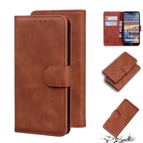 Nokia 4.2 Coque, Saturcase Toucher Confortable Pu Cuir Magnétique Flip Portefeuille Support Porte-Carte Protecteur Housse Étui Pour Nokia 4.2 (Marron)