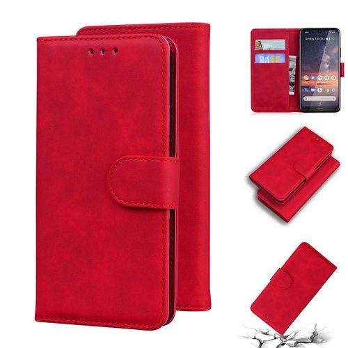Nokia 3.2 Coque, Saturcase Toucher Confortable Pu Cuir Magnétique Flip Portefeuille Support Porte-Carte Protecteur Housse Étui Pour Nokia 3.2 (Rouge)