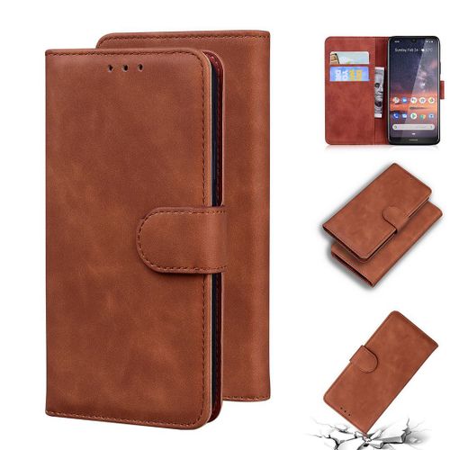 Nokia 3.2 Coque, Saturcase Toucher Confortable Pu Cuir Magnétique Flip Portefeuille Support Porte-Carte Protecteur Housse Étui Pour Nokia 3.2 (Marron)
