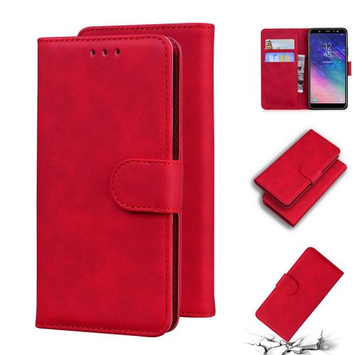 Samsung Galaxy A6 Plus 2018 Coque, Saturcase Toucher Confortable Pu Cuir Magnétique Flip Portefeuille Support Porte-Carte Protecteur Housse Étui Pour Samsung Galaxy A6 Plus 2018 (Rouge)