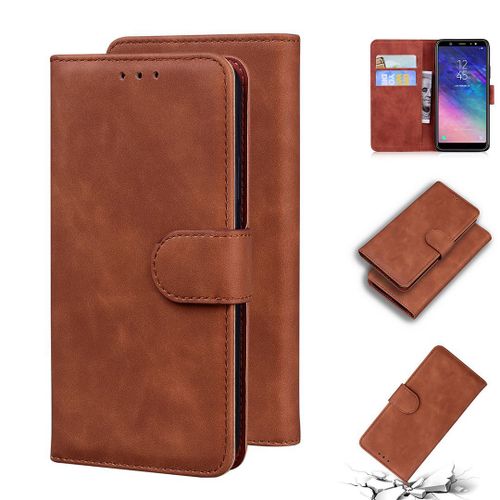 Samsung Galaxy A6 Plus 2018 Coque, Saturcase Toucher Confortable Pu Cuir Magnétique Flip Portefeuille Support Porte-Carte Protecteur Housse Étui Pour Samsung Galaxy A6 Plus 2018 (Marron)